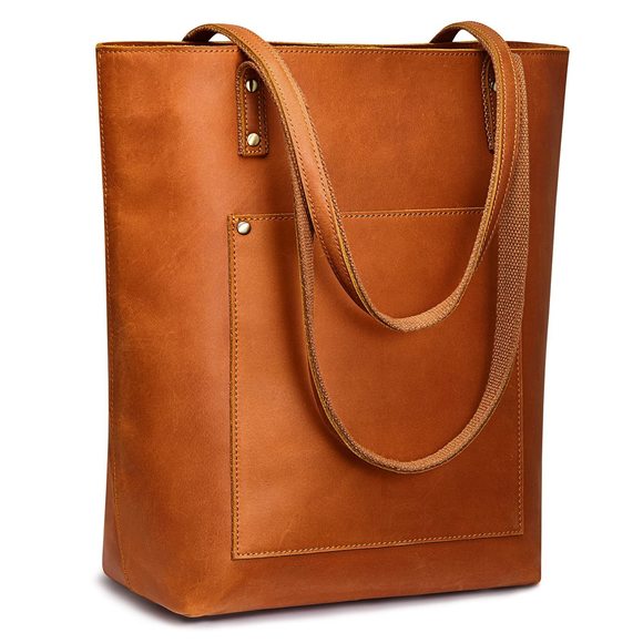 Vintage Genuine Leather Tote Bag Large Shoulder Purse Work Handbag :<